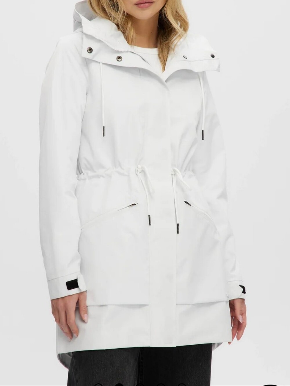 Noize NWT Sibi Mid Length White Hooded Raincoat Wind And Water Resistant Size XS